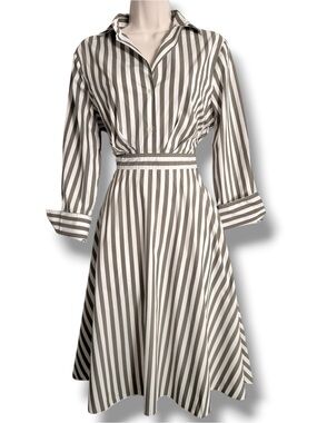 Caliban Italy Striped Shirtdress Olive Gray White Size 40 US 4